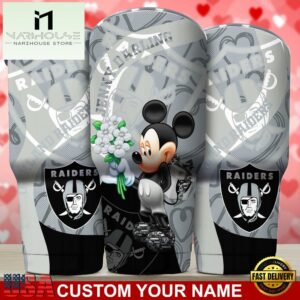 Custom Name Oakland Raiders NFL Mickey Valentine Day Tumbler