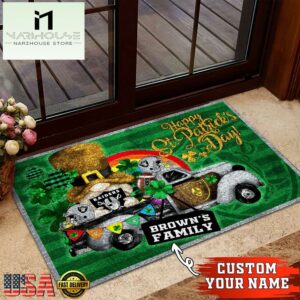 Custom Name Oakland Raiders NFL St. Patrick's Day Gnome Shamrock Doormat