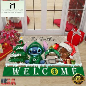 Custom Name Oregon Ducks Cute Stitch Welcome Christmas Doormat