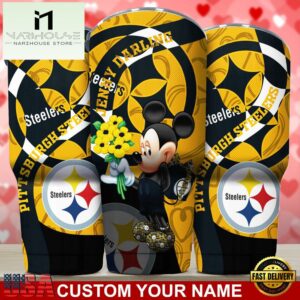 Custom Name Pittsburgh Steelers NFL Mickey Valentine Day Tumbler