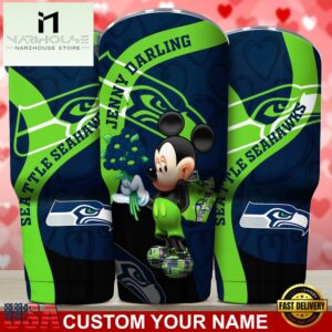 Custom Name Seattle Seahawks NFL Mickey Valentine Day Tumbler
