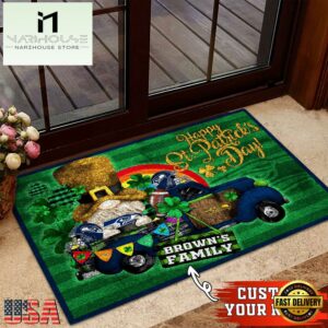Custom Name Seattle Seahawks NFL St. Patrick's Day Gnome Shamrock Doormat