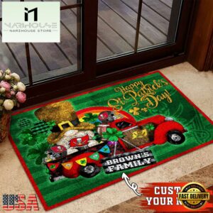 Custom Name Tampa Bay Buccaneers NFL St. Patrick's Day Gnome Shamrock Doormat