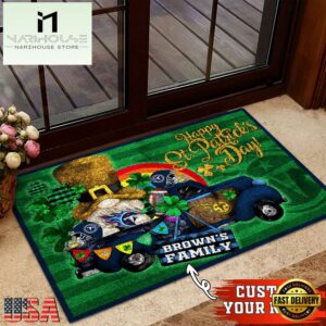 Custom Name Tennessee Titans NFL St. Patrick's Day Gnome Shamrock Doormat