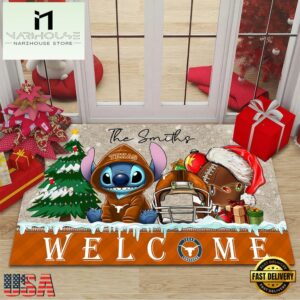 Custom Name Texas Longhorns Cute Stitch Welcome Christmas Doormat