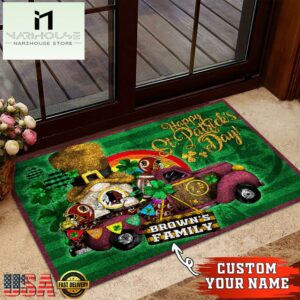 Custom Name Washington Redskins NFL St. Patrick's Day Gnome Shamrock Doormat