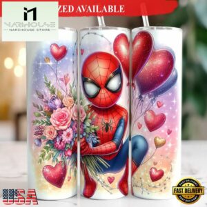 Cute Spiderman Valentine 20oz Tumbler With Lip And Straw