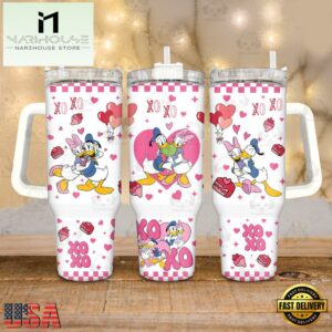 Donald Duck Valentines Stainless Steel Tumbler 40Oz With Handle