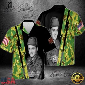 Elvis Presley Army Camo Unisex Hawaiian Shirt