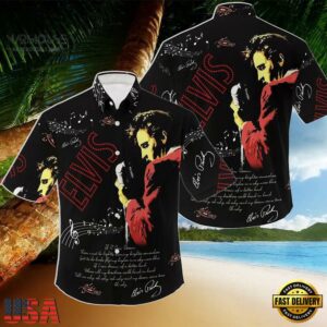 Elvis Presley Black & Red Concert Unisex Hawaiian Shirt