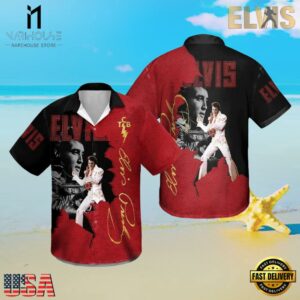 Elvis Presley Shows Red And Black Unisex Hawaiian Shirt