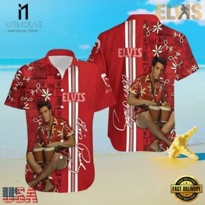 Elvis Presley Signature Red Unisex Hawaiian Shirt