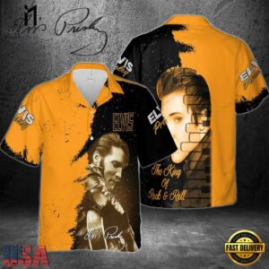 Elvis Presley The King Of Rock And Roll Gold Unisex Hawaiian Shirt