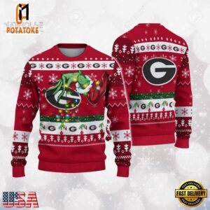 Georgia Bulldogs Merry Christmas Grinch Hand NCAA Ugly Christmas Sweater