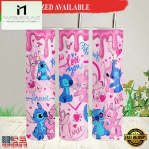 Glitter Dripping Valentine Tumbler Stitch Love You Forever Tumbler with Lid and Straw