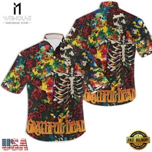 Grateful Dead Colors skeleton With Rose Unisex Hawaiian Shirt