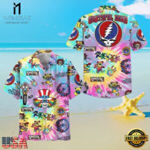 Grateful Dead Dancing Bears Tie-Dye Colorful Unisex Hawaiian Shirt