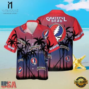 Grateful Dead Red & Purple Sunset Palm Trees Unisex Hawaiian Shirt