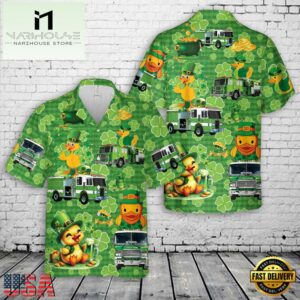 Green Fire Truck Duck Patrick's Day Hawaiian Shirt