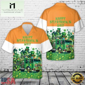 Green Fire Truck Patrick's Day Summer Hawaiian Shirt