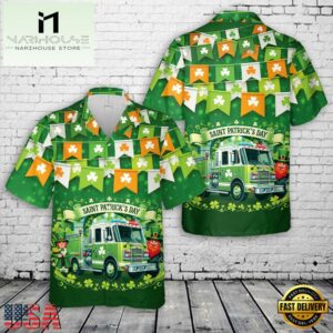 Green Fire Truck Saint Patrick's Day Leprechaun Hawaiian Shirt