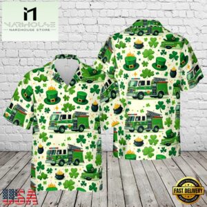 Green Fire Trucks Patrick's Day Aloha Hawaiian Shirt