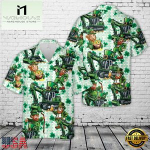 Green Leprechaun Excavator, St Patrick's Day Hawaiian Shirt