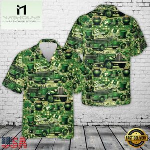 Green Old Fire Trucks St Patrick's Day Hawaiian Shirt