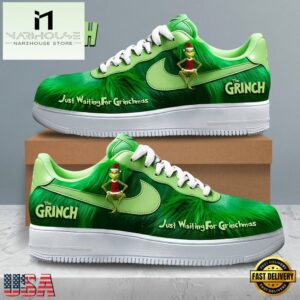 Grinch Santa Just Waiting For Merry Christmas Air Force 1 Shoes