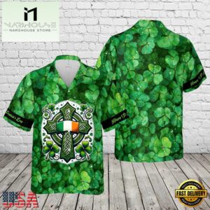 Happy St Patrick's Day Irish Celtic Cross Ireland Flag Shamrock Hawaiian Shirt
