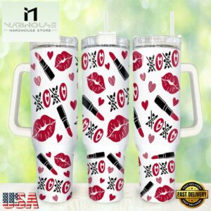Heart Pattern Valentines Stainless Steel Tumbler 40Oz With Handle