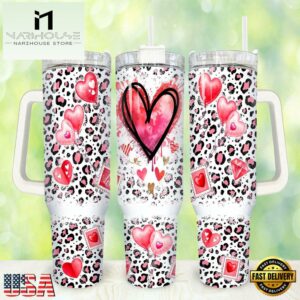 Heart Valentines Day Stainless Steel Tumbler 40Oz With Handle