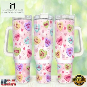 Heart Valentines Stainless Steel Tumbler 40Oz With Handle