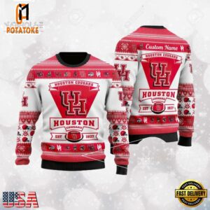 Houston Cougars Logo Custom Name For Football Fans NCAA Ugly Christmas Sweater