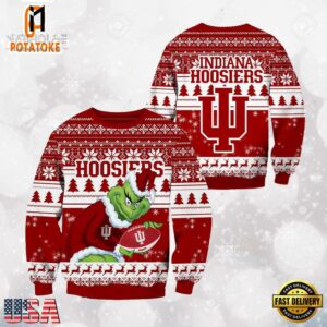 Indiana Hoosiers Grinch Custom Name NCAA Ugly Christmas Sweater