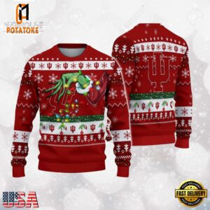 Indiana Hoosiers Merry Christmas Grinch Hand NCAA Ugly Christmas Sweater
