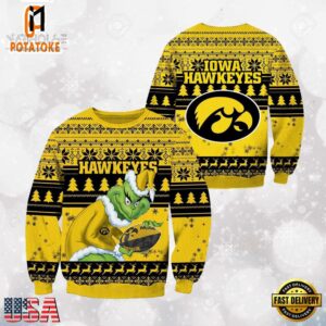 Iowa Hawkeyes Grinch Custom Name NCAA Ugly Christmas Sweater