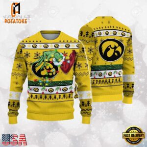 Iowa Hawkeyes Merry Christmas Grinch Hand NCAA Ugly Christmas Sweater