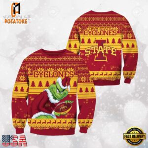 Iowa State Cyclones Grinch Custom Name NCAA Ugly Christmas Sweater