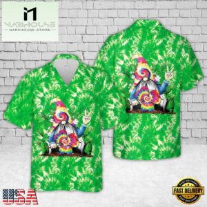 Irish Gnome Tie Dye Shamrock St Patrick's Day Hawaiian Shirt