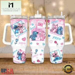 Lilo and Stitch Valentine Stainless Steel Tumbler 40Oz With Handle
