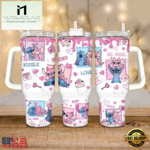 Lilo and Stitch Valentine XOXO Disney Cartoon Stainless Steel Tumbler 40Oz With Handle