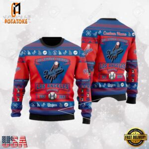 Los Angeles Dodgers Logo Custom Name For Football Fans NCAA Ugly Christmas Sweater