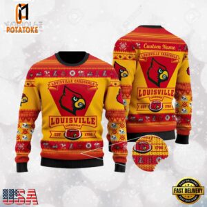 Louisville Cardinals Football Team Logo Custom NCAA Ugly Christmas Sweater