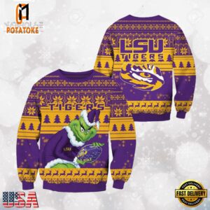 LSU Tigers Grinch Custom Name NCAA Ugly Christmas Sweater