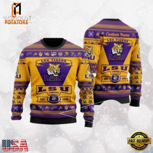 LSU Tigers Logo Custom Name For Football Fans NCAA Ugly Christmas Sweater