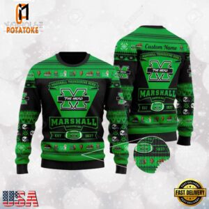 Marshall Thundering Herd Football Team Logo Custom NCAA Ugly Christmas Sweater