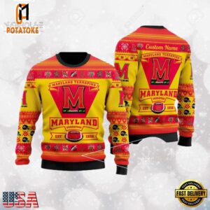 Maryland Terrapins Logo Custom Name For Football Fans NCAA Ugly Christmas Sweater
