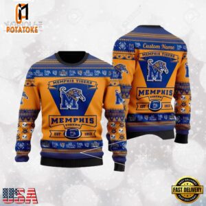 Memphis Tigers Logo Custom Name For Football Fans NCAA Ugly Christmas Sweater