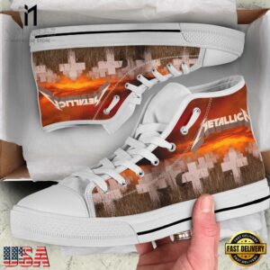 Metallica Cross Black White High Top Canvas Sneakers Shoes